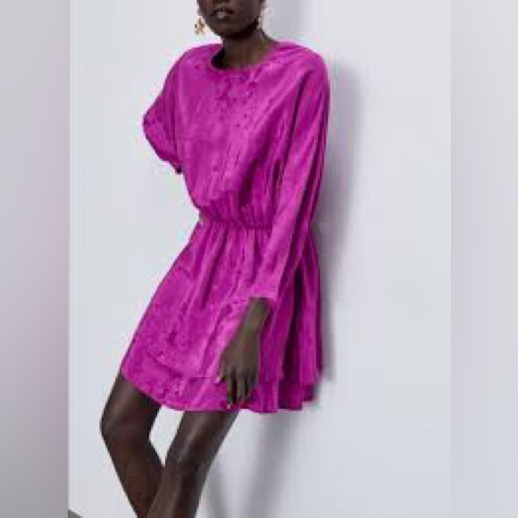 Zara Satin Effect Jacquard Dress - Sz XL - NWT - Picture 5 of 10